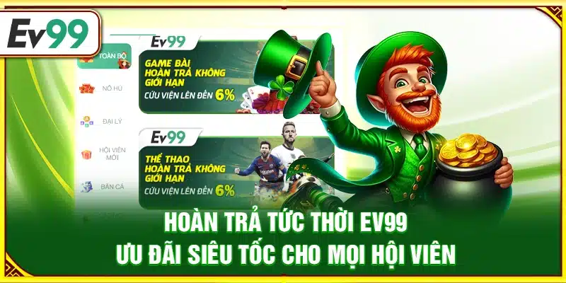 Hoàn trả tức thời Ev99 – Ưu đãi siêu tốc cho mọi hội viên